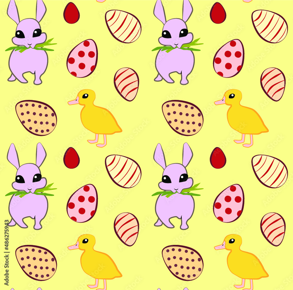 Vector seamless pattern with easter eggs and rabbits Vector seamless pattern with easter eggs and rabbits