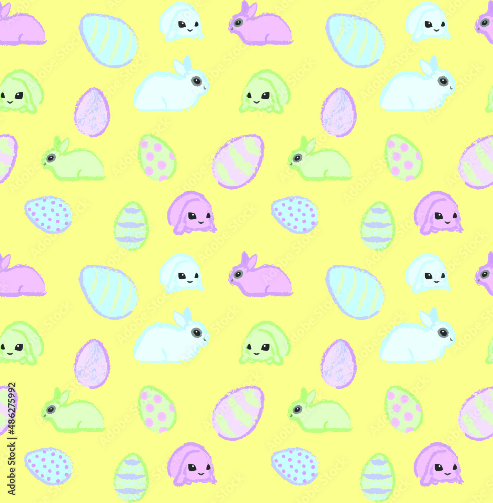 Vector seamless pattern with easter eggs and rabbits Vector seamless pattern with easter eggs and rabbits