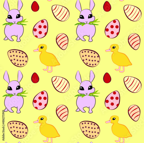 Vector seamless pattern with easter eggs and rabbits