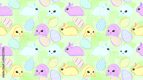 Vector seamless pattern with easter eggs and rabbits