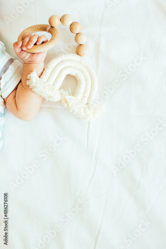 Fluffy buttermilk pancakes with figs and syrup pouring over. Delicious appetizing stack of thick pancakes