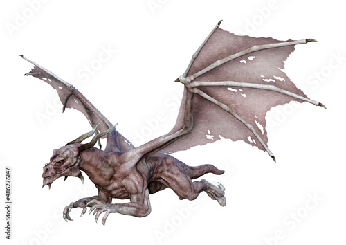 3D Rendering Fairy Tale Dragon on White