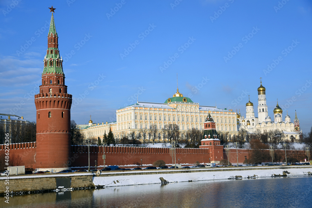Moscow Kremlin architecture in winter.