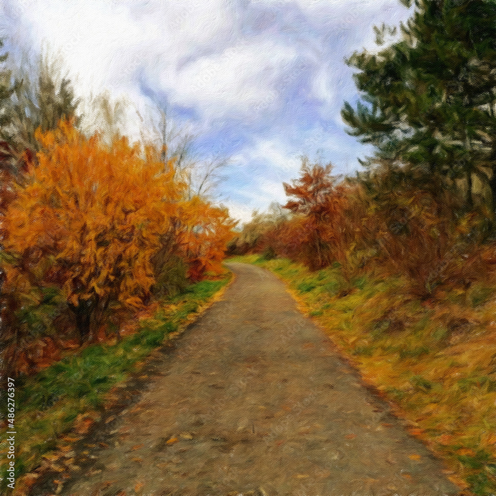Watercolor and oil mixed landscape paintings in autumn or summer colors. Poster, canvas print or large size background template with wild nature landscape. Rural motifs artwork, textured brush strokes Watercolor and oil mixed landscape paintings in autumn or summer colors. Poster, canvas print or large size background template with wild nature landscape. Rural motifs artwork, textured brush strokes