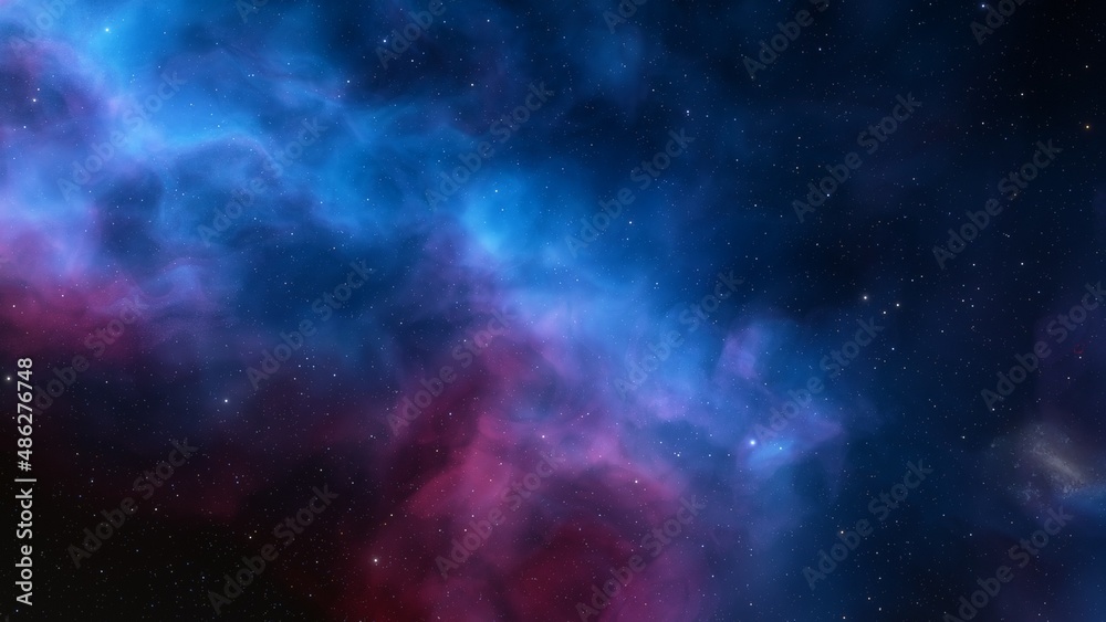 Naklejka Ilustracja science fiction, mgławica kosmiczna, kolorowe tło kosmiczne z gwiazdami renderowania 3d