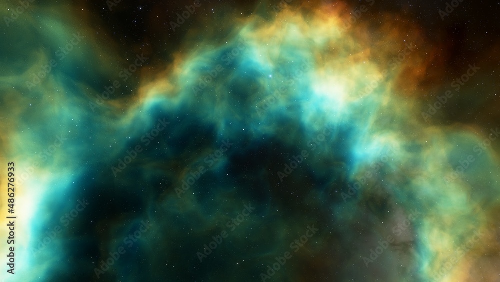 Science fiction illustrarion, deep space nebula, colorful space background with stars 3d render	
