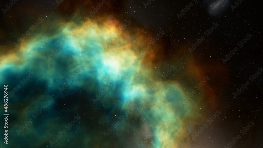 Science fiction illustrarion, deep space nebula, colorful space background with stars 3d render	
