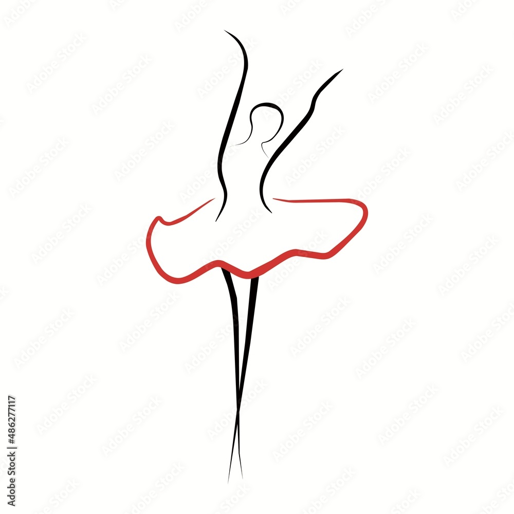 Fototapeta premium Silhouette ballerina isolated on white background. Black silhouette of a dancer. 