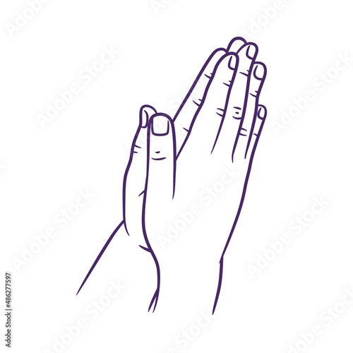 Line art drawing of praying hand. Praying hands