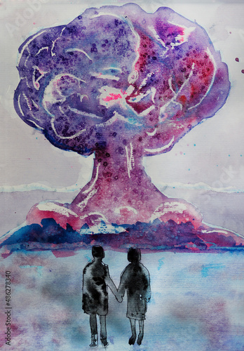 a couple looks at a nuclear explosion