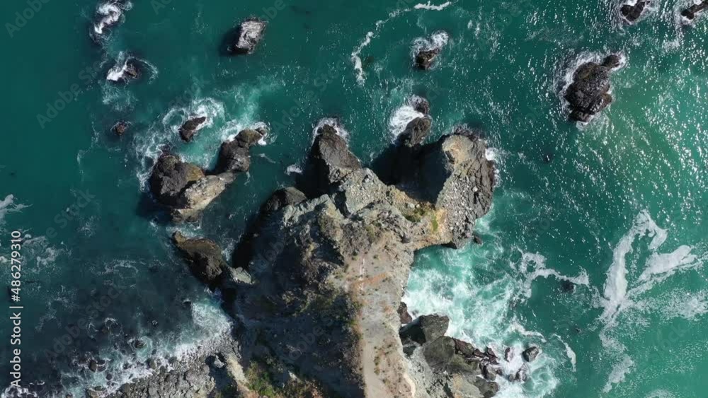 Rugged Coastline At Big Sur, West Pacific Ocean In California, United States. Aerial Topdown Rugged Coastline At Big Sur, West Pacific Ocean In California, United States. Aerial Topdown