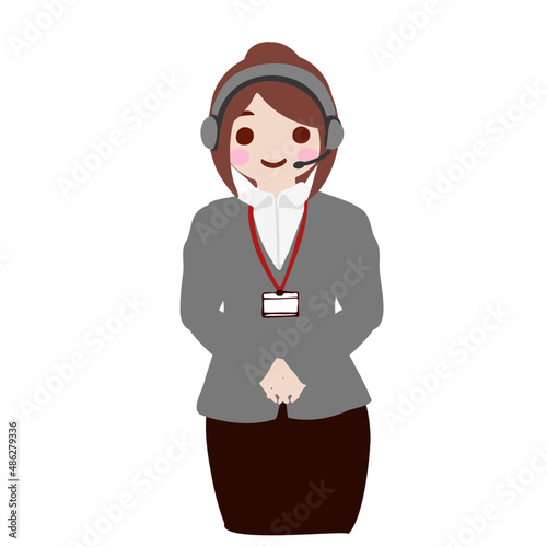 【怒る】社員証をつけたシャツを着た受付女性が腕組み【きっと研修】