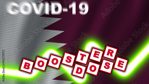 Qatar Flag and Covid-19 Booster Dose Title – 3D Illustration