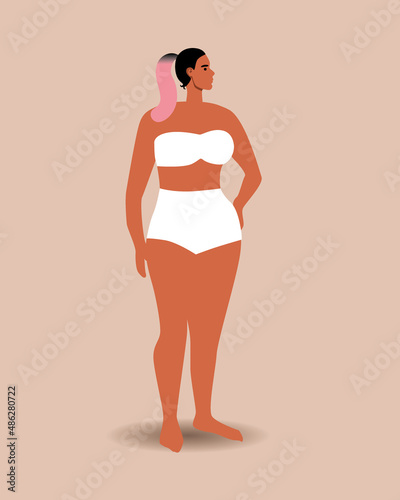 Modern woman with pink hair in her underwear isolated, Flat vector stock illustration. © Vikkymir Store