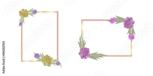 Watercolor Wedding frame with pink peony 