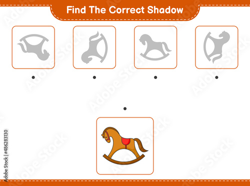 Find the correct shadow. Find and match the correct shadow of Rocking Horse. Educational children game, printable worksheet, vector illustration