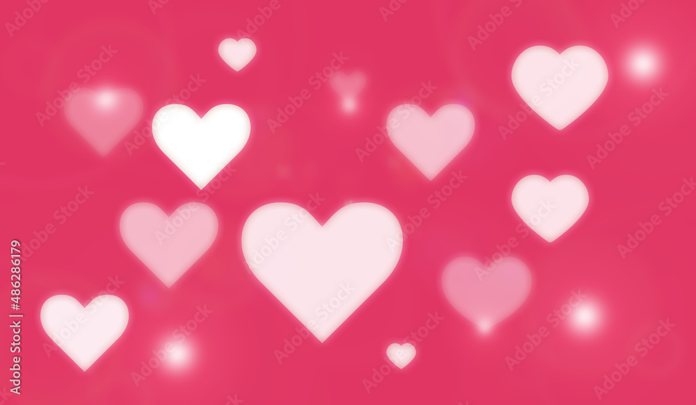An illustration of love and heart symbols. Blurred heart pattern and background