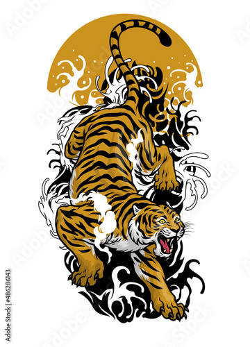 Vintage Japanese Tattoo Shirt design of Tiger