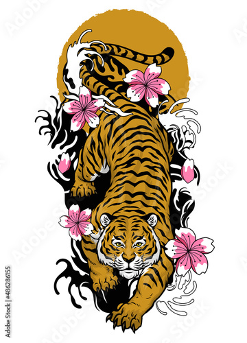 Vintage Japanese Tattoo Style Design of Tiger