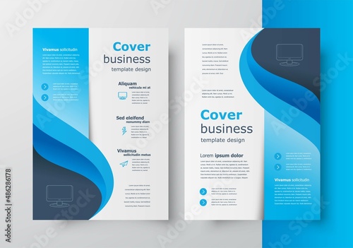 Flyer Blue curves waves brochure design template business cover
