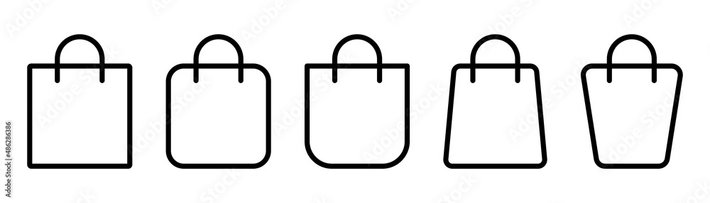 Shopping bag icon set. Outline bag symbol. Shopping illustration. Package  icon in line. Shop bag in outline. Stock vector illustration. Stock ベクター |  Adobe Stock