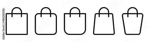 Shopping bag icon set. Outline bag symbol. Shopping illustration. Package icon in line. Shop bag in outline. Stock vector illustration. photo