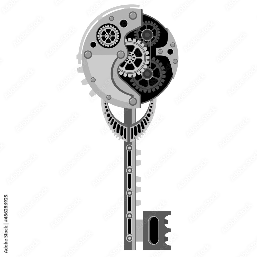 Obraz premium Steampunk metal ancient key. Decorative element decoration in the steampunk style. Vector illustration.