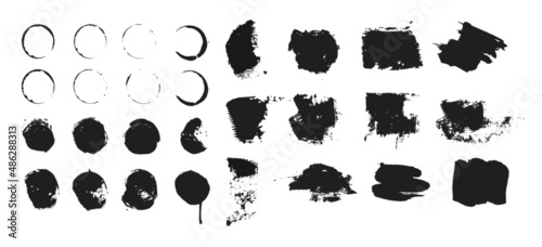 Set of black ink brush strokes. Vector  hand drawn illustration. Isolated on white background.