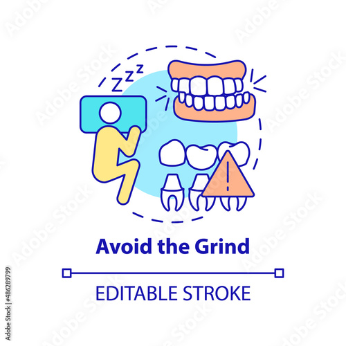 Avoid grind concept icon. Dental veneers aftercare abstract idea thin line illustration. Bruxism treatment. Isolated outline drawing. Editable stroke. Arial, Myriad Pro-Bold fonts used