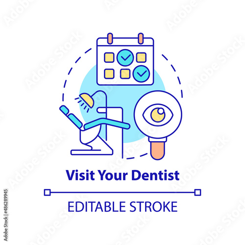 Visit dentist concept icon. Dental veneers aftercare abstract idea thin line illustration. Gum disease risk prevention. Isolated outline drawing. Editable stroke. Arial, Myriad Pro-Bold fonts used