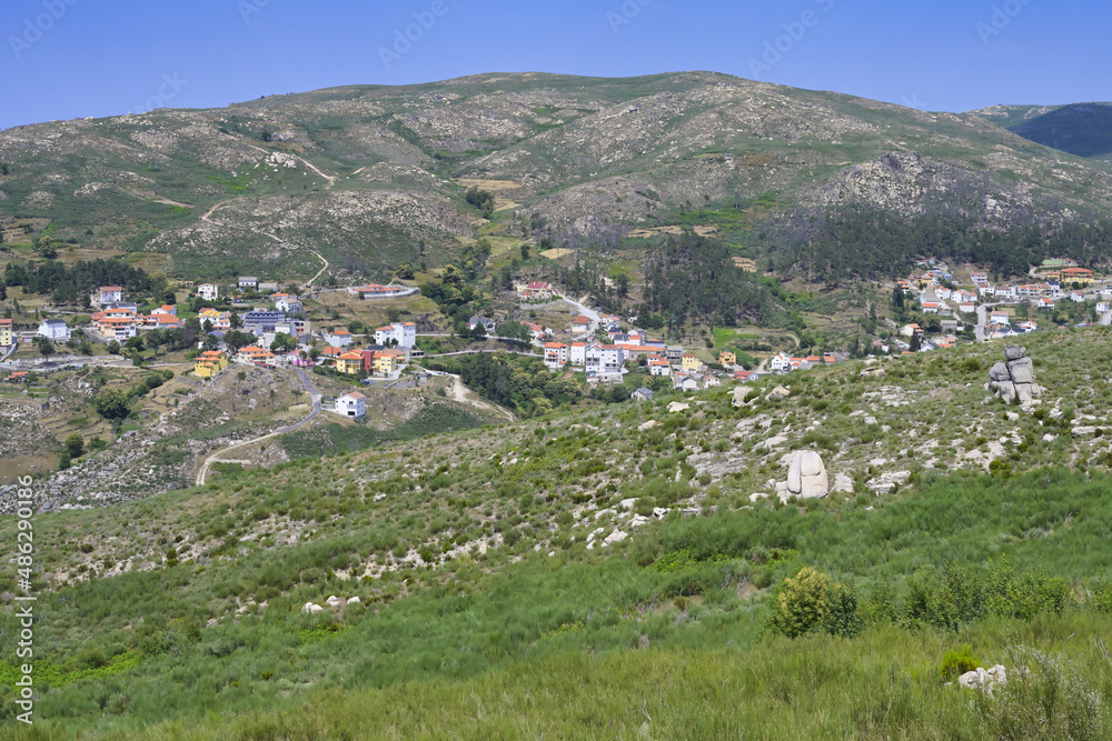 View over Sabugueiro mountain village, the highest village of continental Portugal, Serra da Estrela, Beira Alta, Portugal