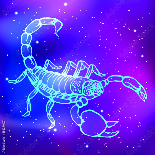 constellation scorpio. Western zodiac horoscope. Neon animal drawing. Vector illustration