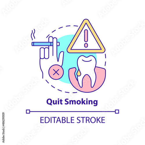 Quit smoking concept icon. Periodontal disease prevention abstract idea thin line illustration. Improving oral health. Isolated outline drawing. Editable stroke. Arial, Myriad Pro-Bold fonts used