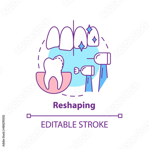 Reshaping concept icon. Cosmetic dentistry procedure abstract idea thin line illustration. Dental contouring. Isolated outline drawing. Editable stroke. Arial, Myriad Pro-Bold fonts used