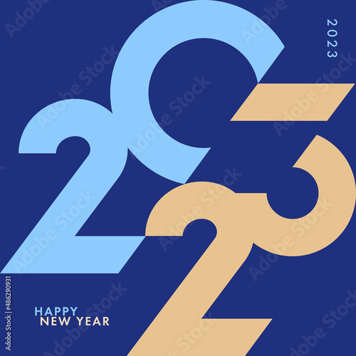 Creative concept of 2023 Happy New Year poster. Design template with typography logo 2023 for celebration and season decoration. Minimalistic trendy background for branding, banner, cover, card