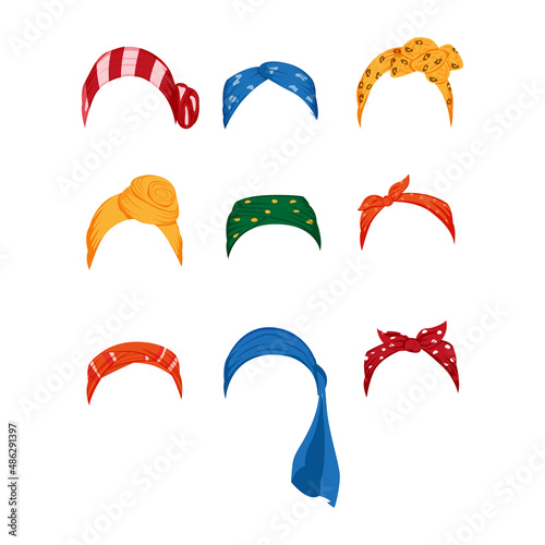 Set with different color womens hair bandana