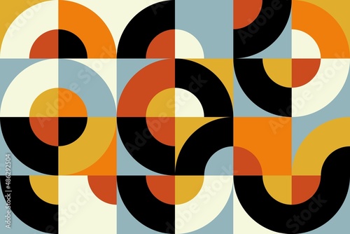 Bauhaus geometric pattern. Minimalist brutalist poster with bold shapes and forms, abstract graphics composition swiss style. Vector art print