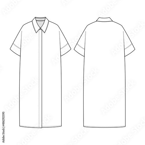 Fashion technical drawing of oversized shirt dress