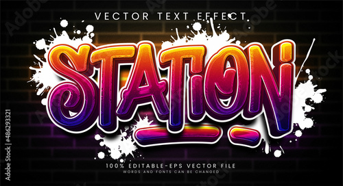 Station editable text style effect with gradient colors, fit for street art theme. photo