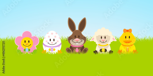 Osterhase & Freunde Mit Ente Wiese Himmel