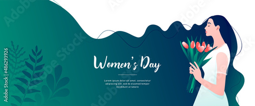 Happy women's day greeting card. Postcard on March 8. 