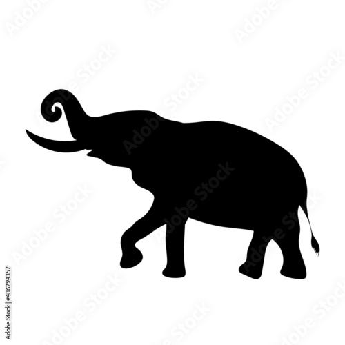 Black silhouette of an elephant on a white background. Vector.