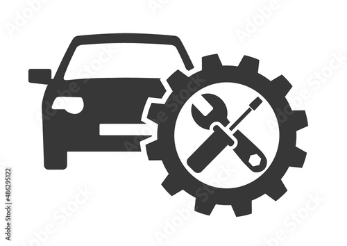car servicing icon - car with cogwheel and tools icon vector  illustration