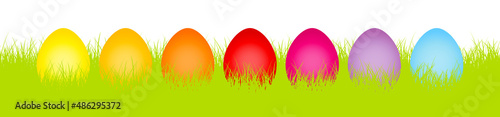 Banner 7 Bunte Ostereier Regenbogenfarben In Wiese