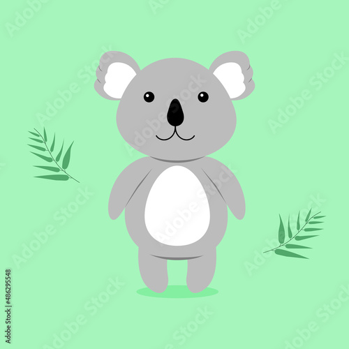 Photography Cartoon koala character with eucalyptus leaves