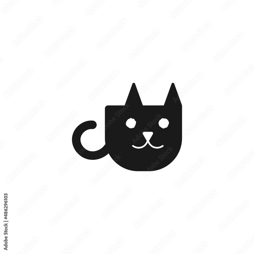 Coffee Cat Logo Design. Vector art Illustration