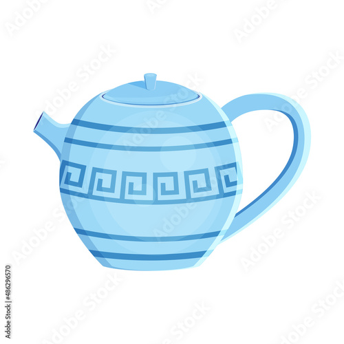 Earthenware ceramic tea pot  blue color  with ornament