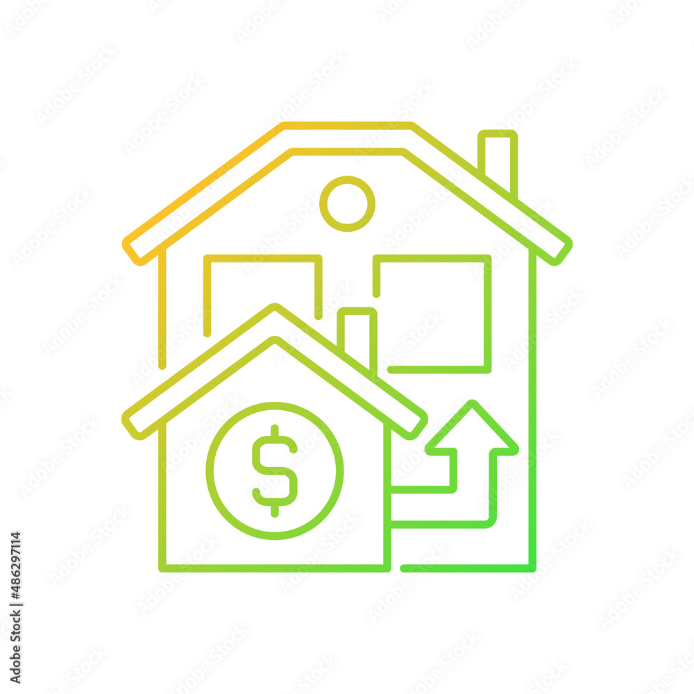 Bridge loan gradient linear vector icon. Short term loan to exchange accommodation. Real estate. Property sale. Thin line color symbol. Modern style pictogram. Vector isolated outline drawing Bridge loan gradient linear vector icon. Short term loan to exchange accommodation. Real estate. Property sale. Thin line color symbol. Modern style pictogram. Vector isolated outline drawing