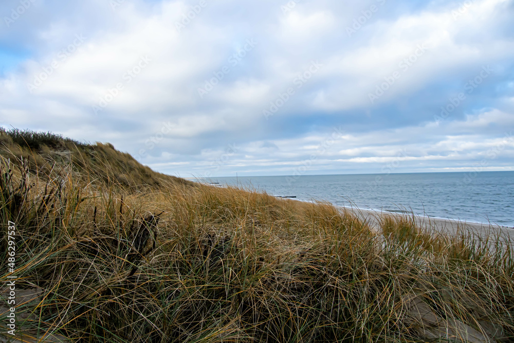 Blick über die Dünen auf das Meer am Lister Ellenbogen Insel Sylt