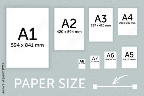 Paper Sizes Vector. A1, A2, A3, A4, A5, A6, A7, A8 Paper Sheet Formats. Eps10 vector illustration